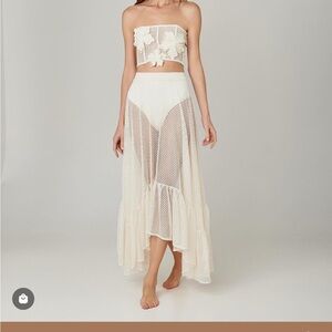 Wore once for a few hours. Pink stain on bottom of back of skirt.